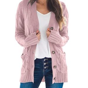 Women’s long sleeve cable knit button cardigan